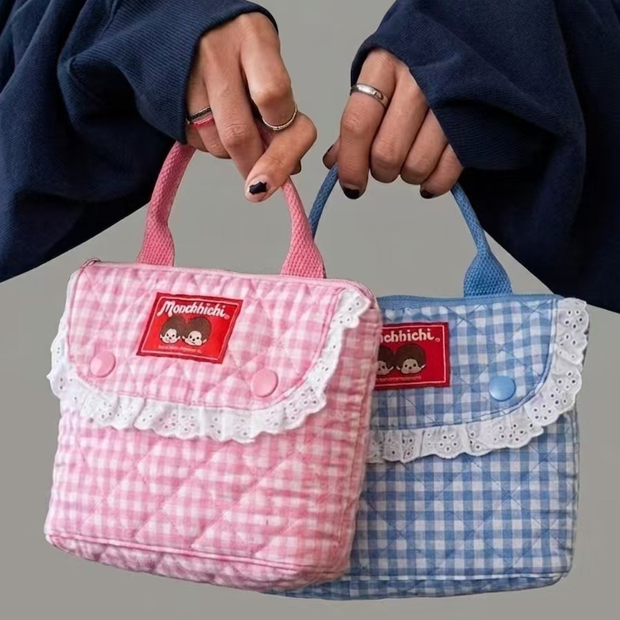Vintage Item - Bolsa de maquiagem vintage xadrez com