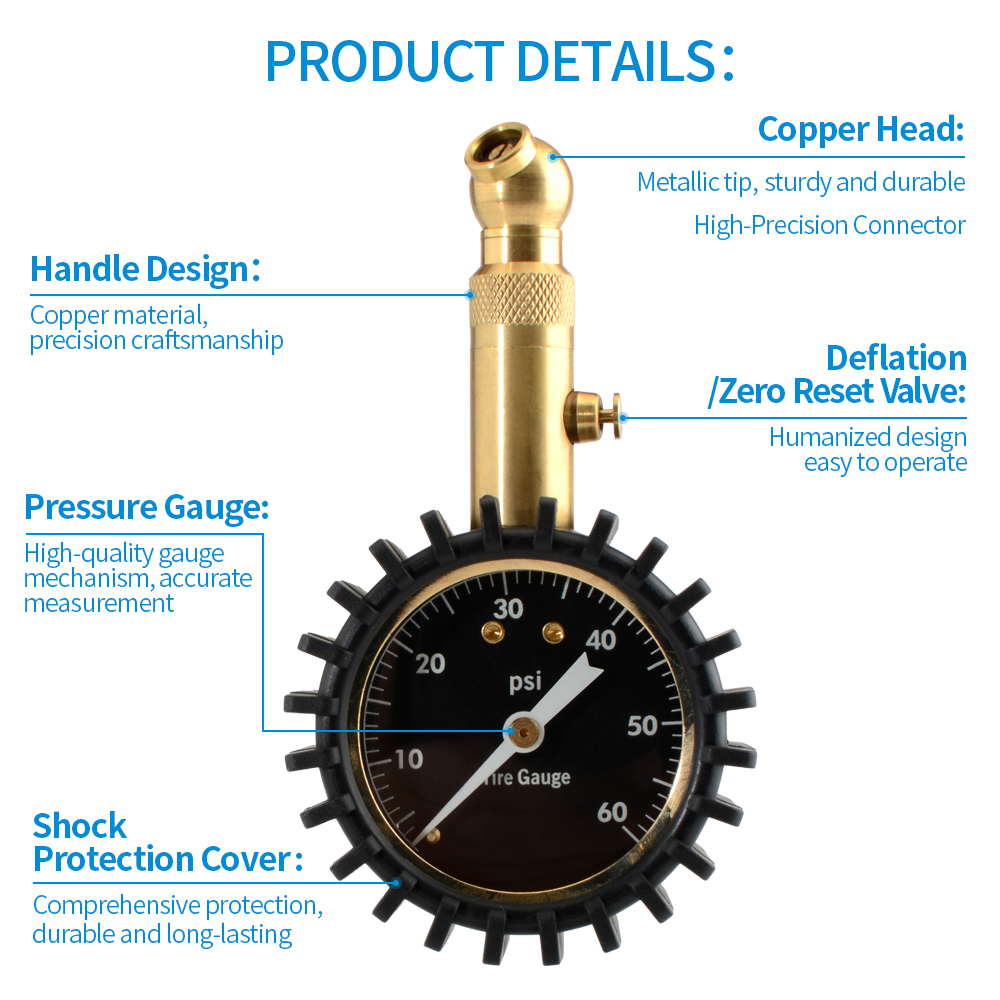 Manômetro de Pressão de Pneus  - Analog Meter Gauge avaliação e preço